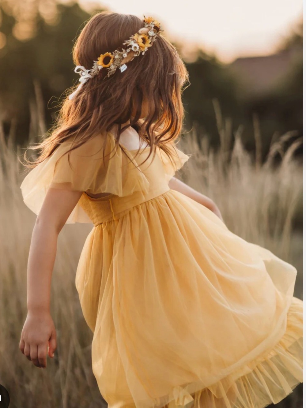Golden Yellow Tulle Ruffle Kids Dress